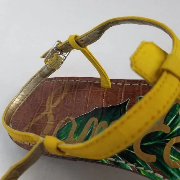 Sam Edelman Tropical Gigi T -Strap Yellow Thong Sandals Boho Resort Summer 7.5W - Picture 11 of 13